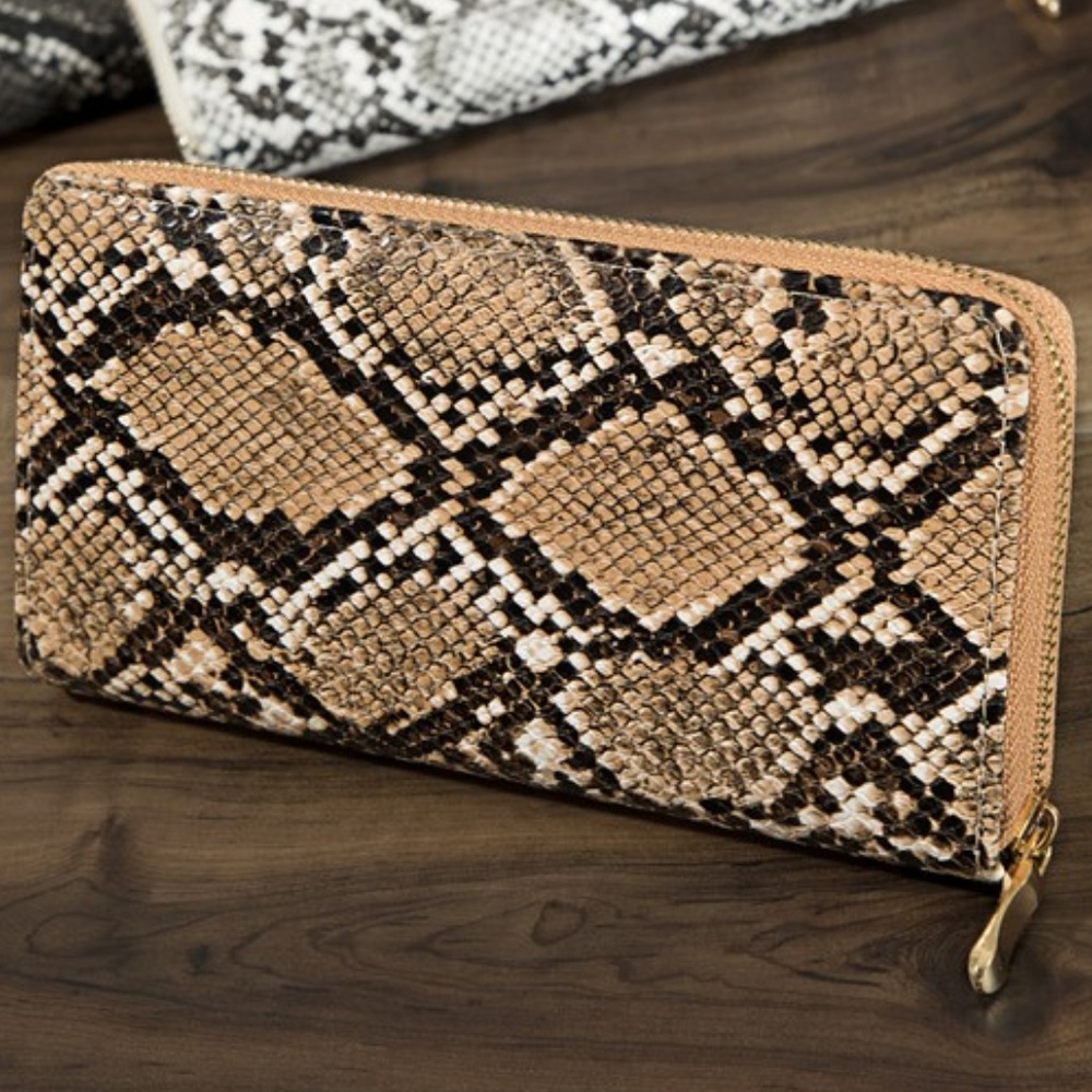 New! Beige Python Print Wallet